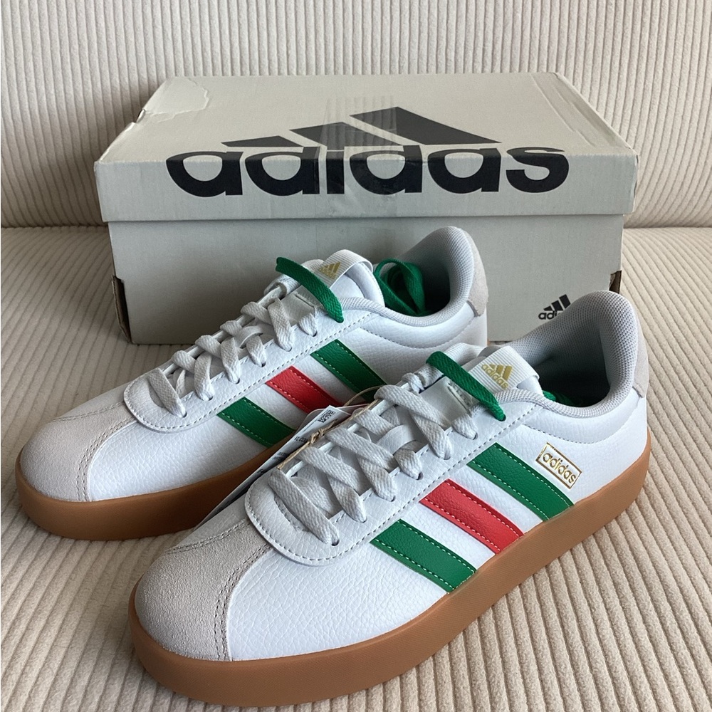 Adidas VL Court 3.0 Cloud New White Green Red Gum Outsole Sz 7 Men’s